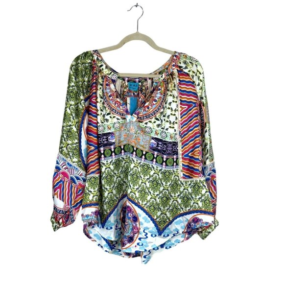 KAS Designs Women's Top Long Sleeve Scroll Paisley V Neck Size M - Picture 5 of 8